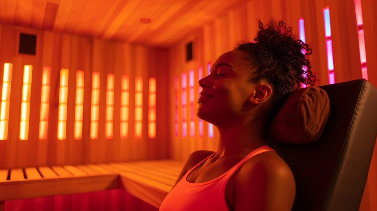 Girl enjoying Infrared LED Sauna Therapy