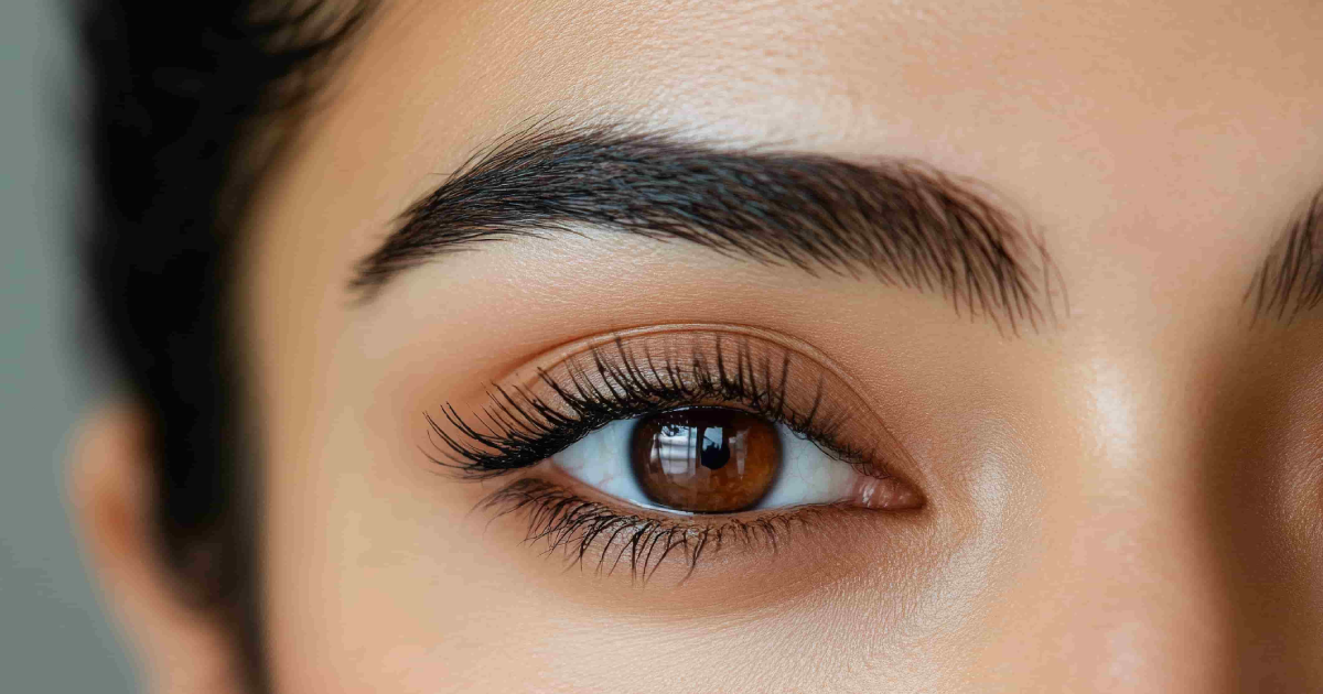 Close-up of enhanced, natural-looking brows after Permanent Makeup in Forest Hills, NY.