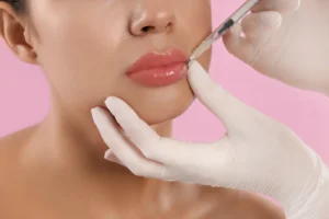 Injector performing a precise upper lip injection for a lip flip at Skincare Sommelier in Forest Hills, NY.